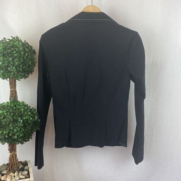 Cache Black Long Sleeve White Thread Accent Hook Close Blazer Jacket 6 - Picture 3 of 6